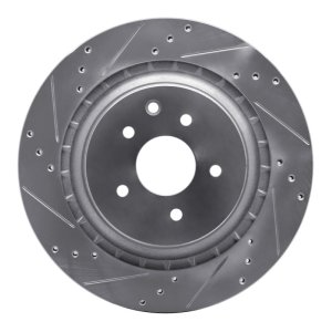 Infiniti G37 Brake Rotor (1) - Rear Left - R1 Concepts - Drilled & Slotted - Silver - `08-`25